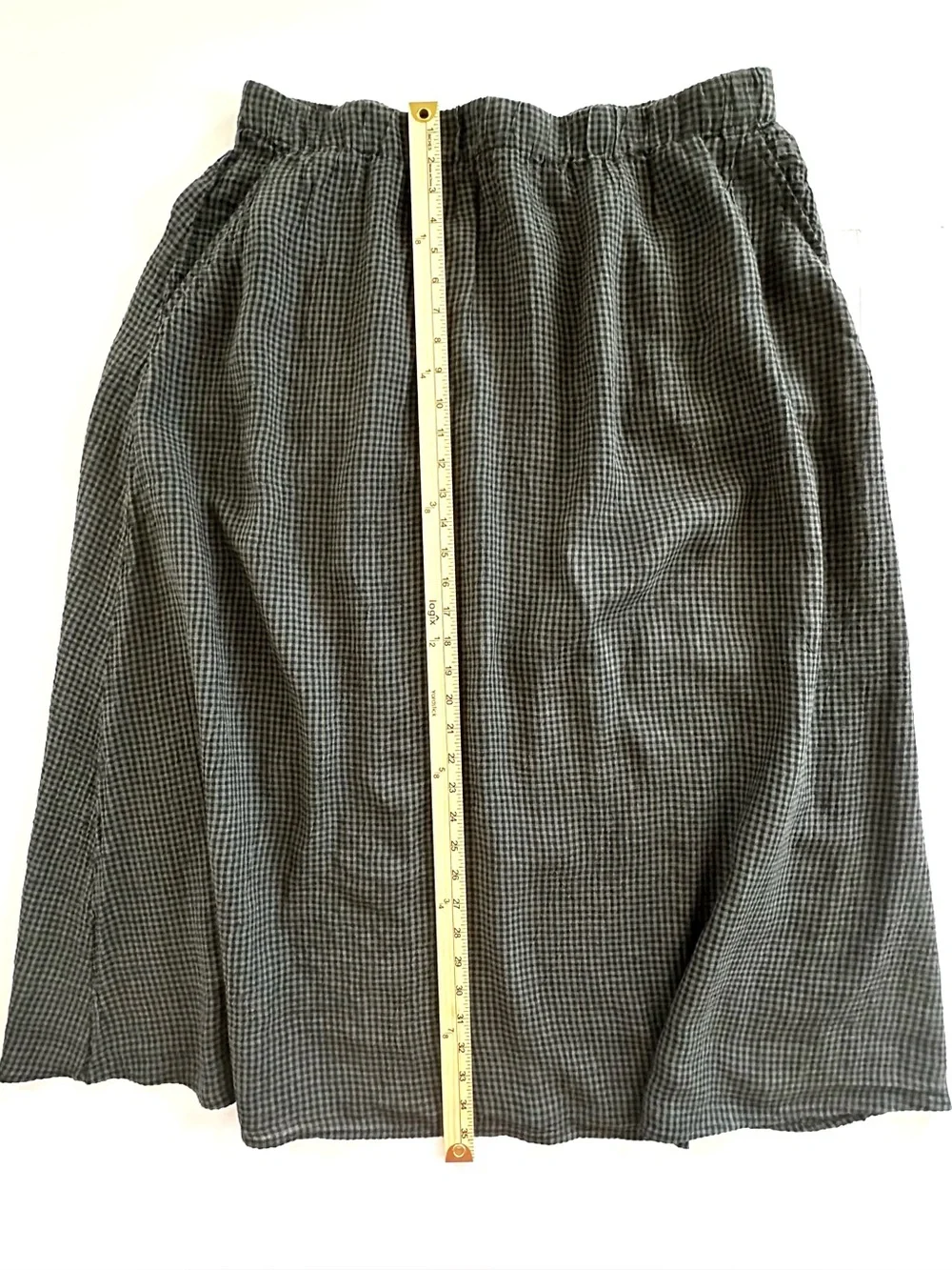 Eileen Fisher Gathered Organic Linen Maxi Skirt Black & Grey Check | XL | EUC - Picture 6 of 9